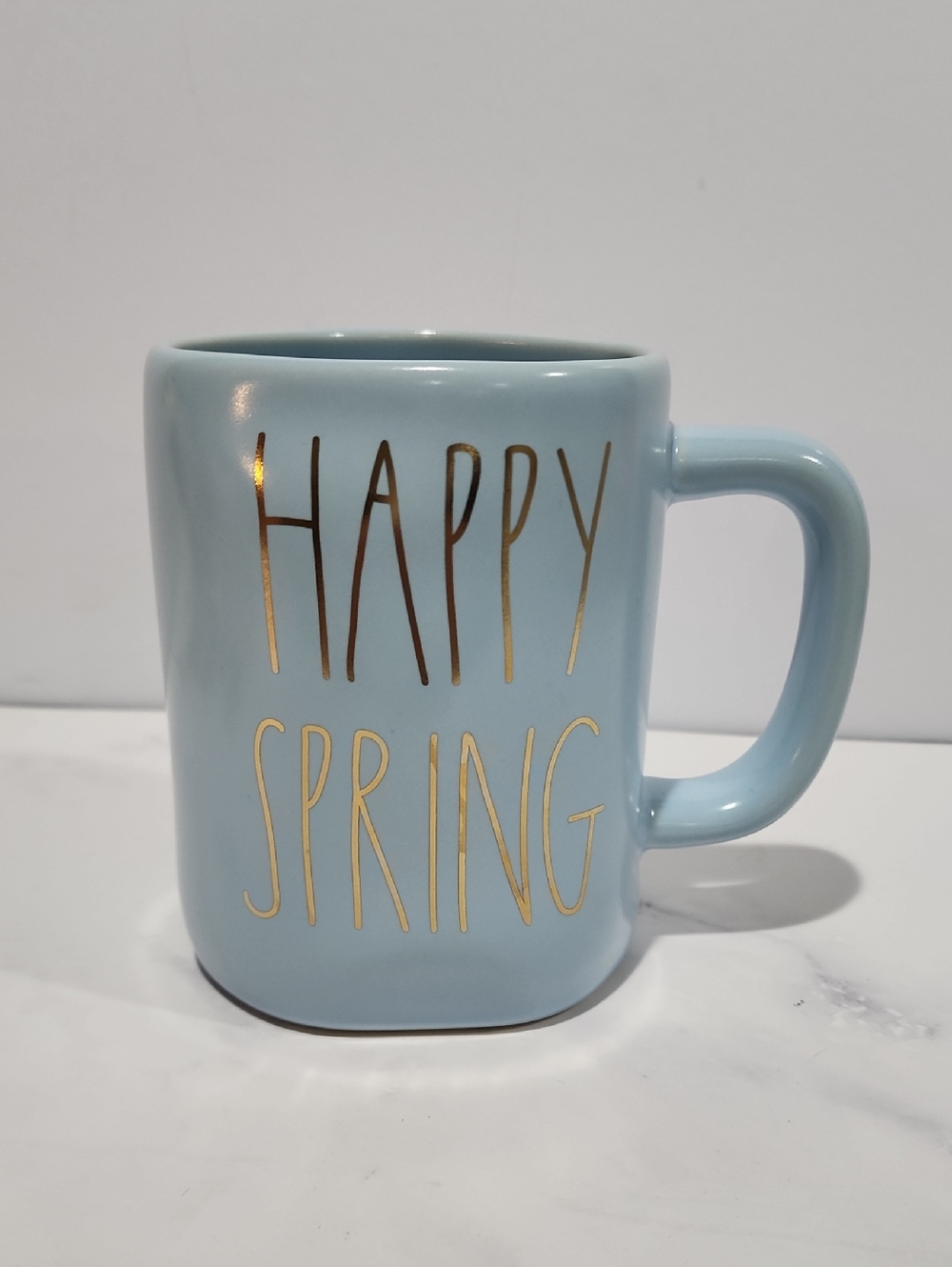 Rea Dunn Happy Spring Blue Ceramic Coffee Mug - Gold Lettering